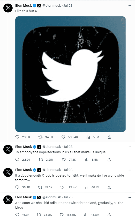 X token rallied over 2000% after Elon Musk announced he is changing the name and logo of Twitter to "X". Miscreants launch other altcoins.