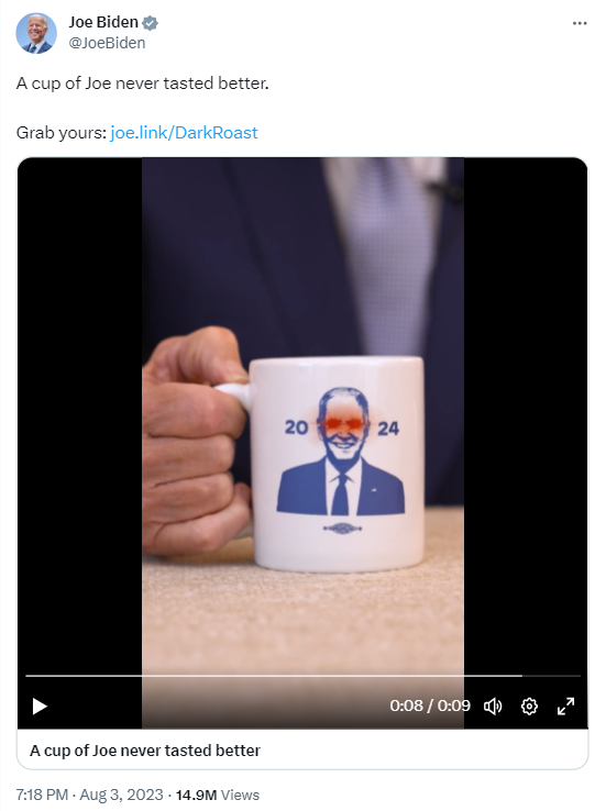 Joe Biden Bitcoin, Joe Biden Promotes Bitcoin (BTC) Through A Coffee Mug Featuring Him With Popular Red Laser Eyes