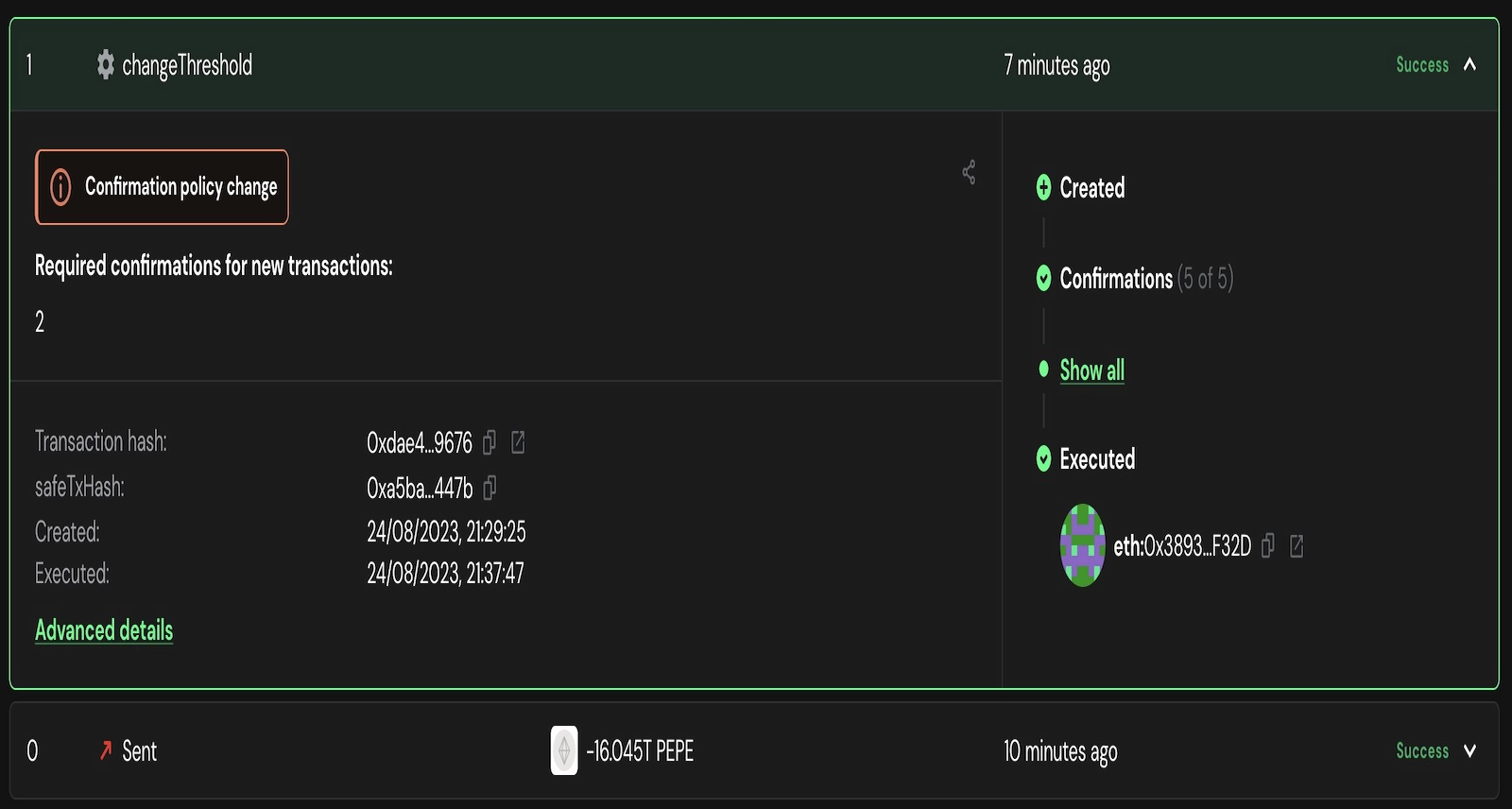 X user CryptoNoddy highlighted the change in transaction parameters on the PEPE multisig wallet.