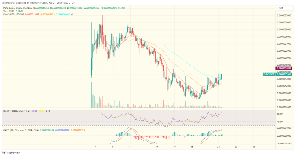 Pond Coin (PNDC) two-hour chart. 
