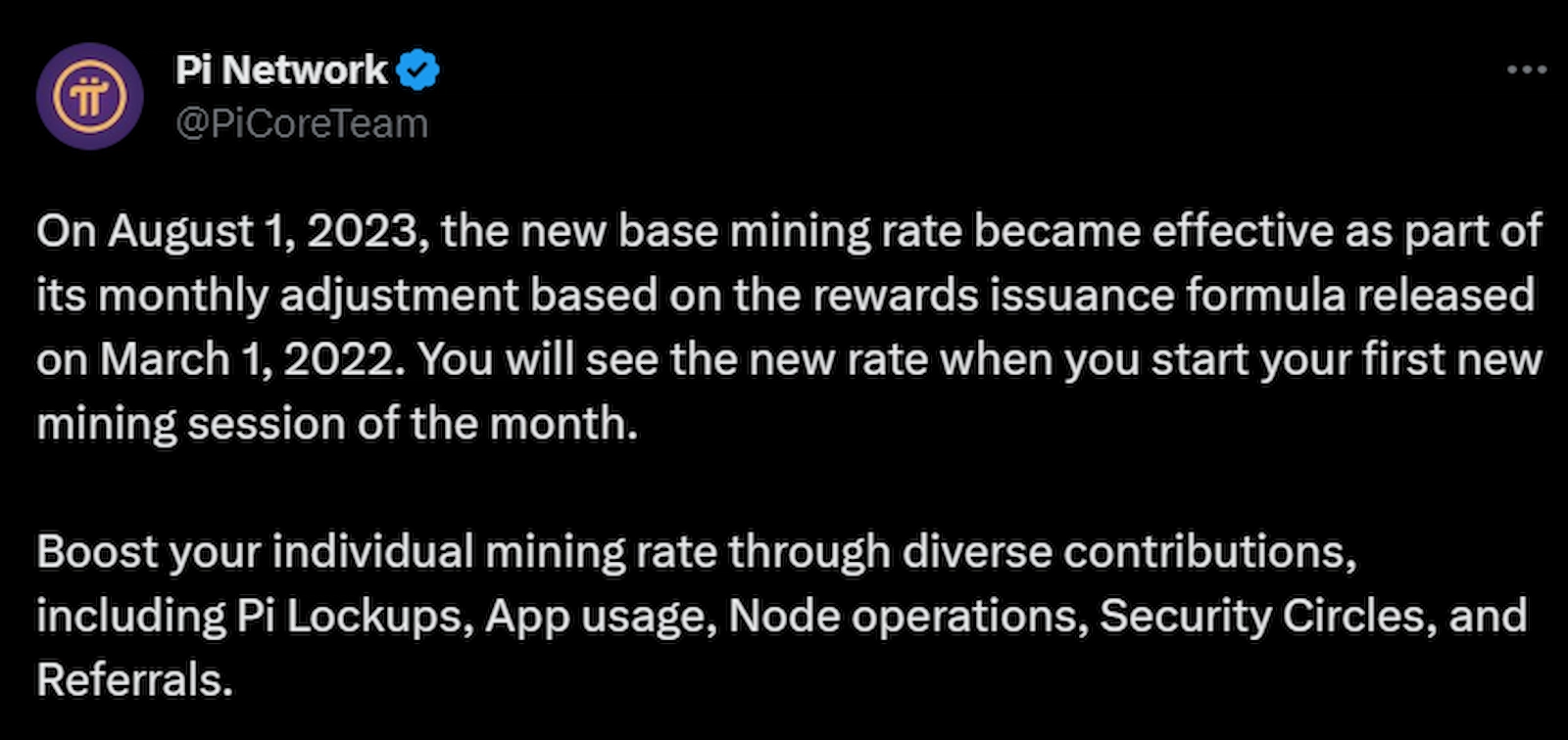 Pi Network announced the base mining rate adjustment for August