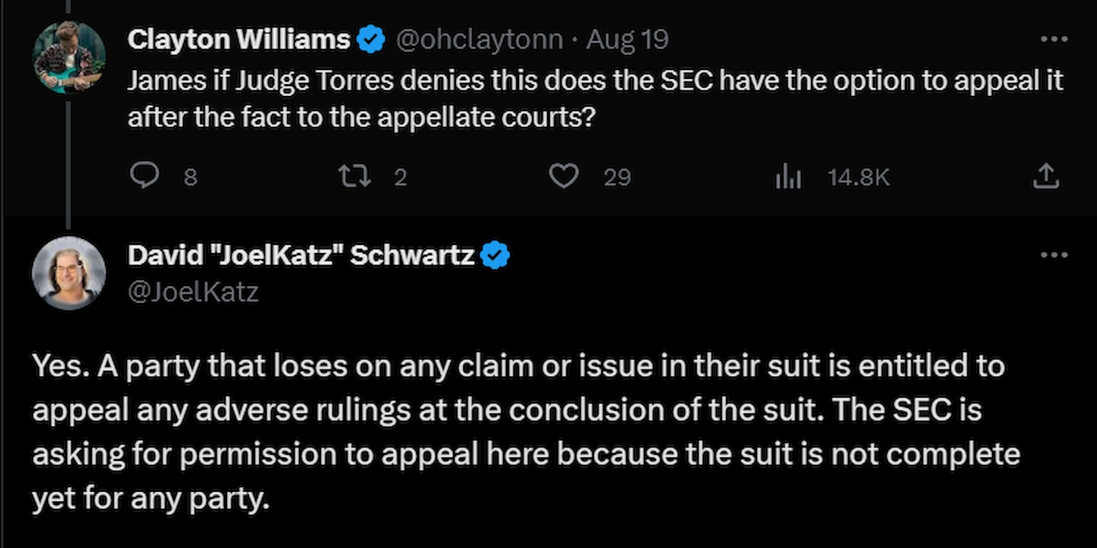 Ripple CTO David Schwartz shared his views on the SEC's latest filing.