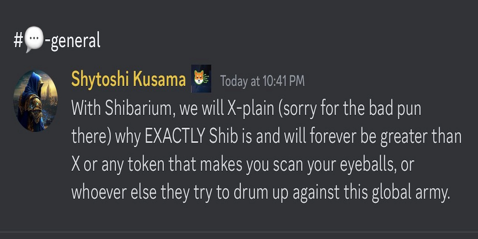 Shytoshi Kusama took a dig at both X and WorldCoin in a Discord post. 