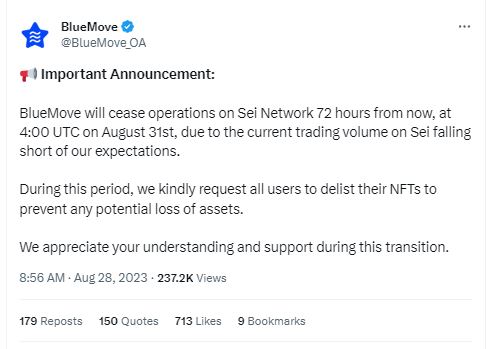 SEI network, Sei Network&#8217;s Token Tanks 10% After Losing a Major NFT Marketplace Client