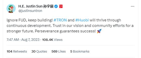 huobi exchange insolvency, Tron’s Justin Sun Denies Huobi Exchange Insolvency, but Tether Outflow Continues