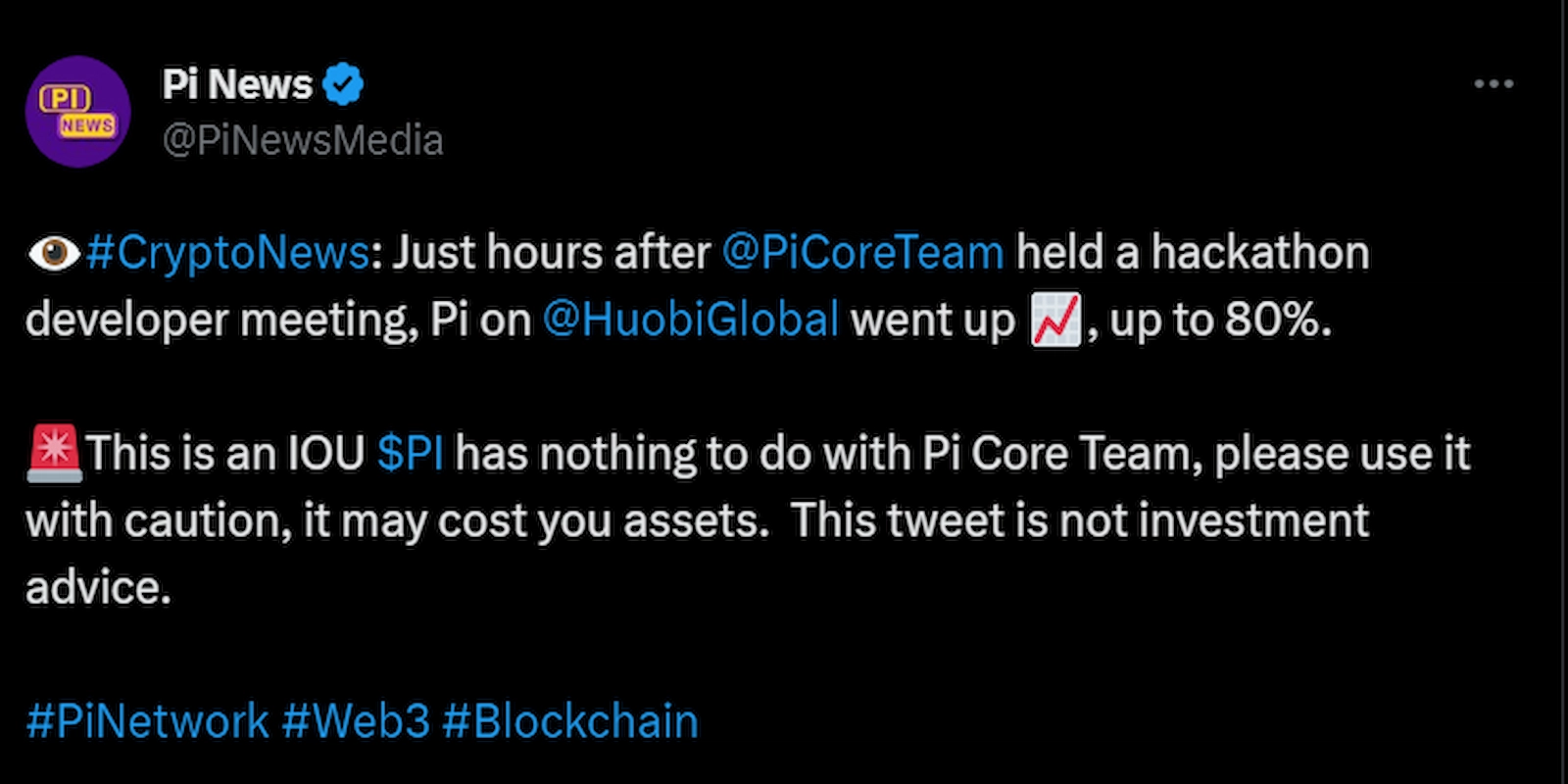 PI developers warned users to be careful while trading.