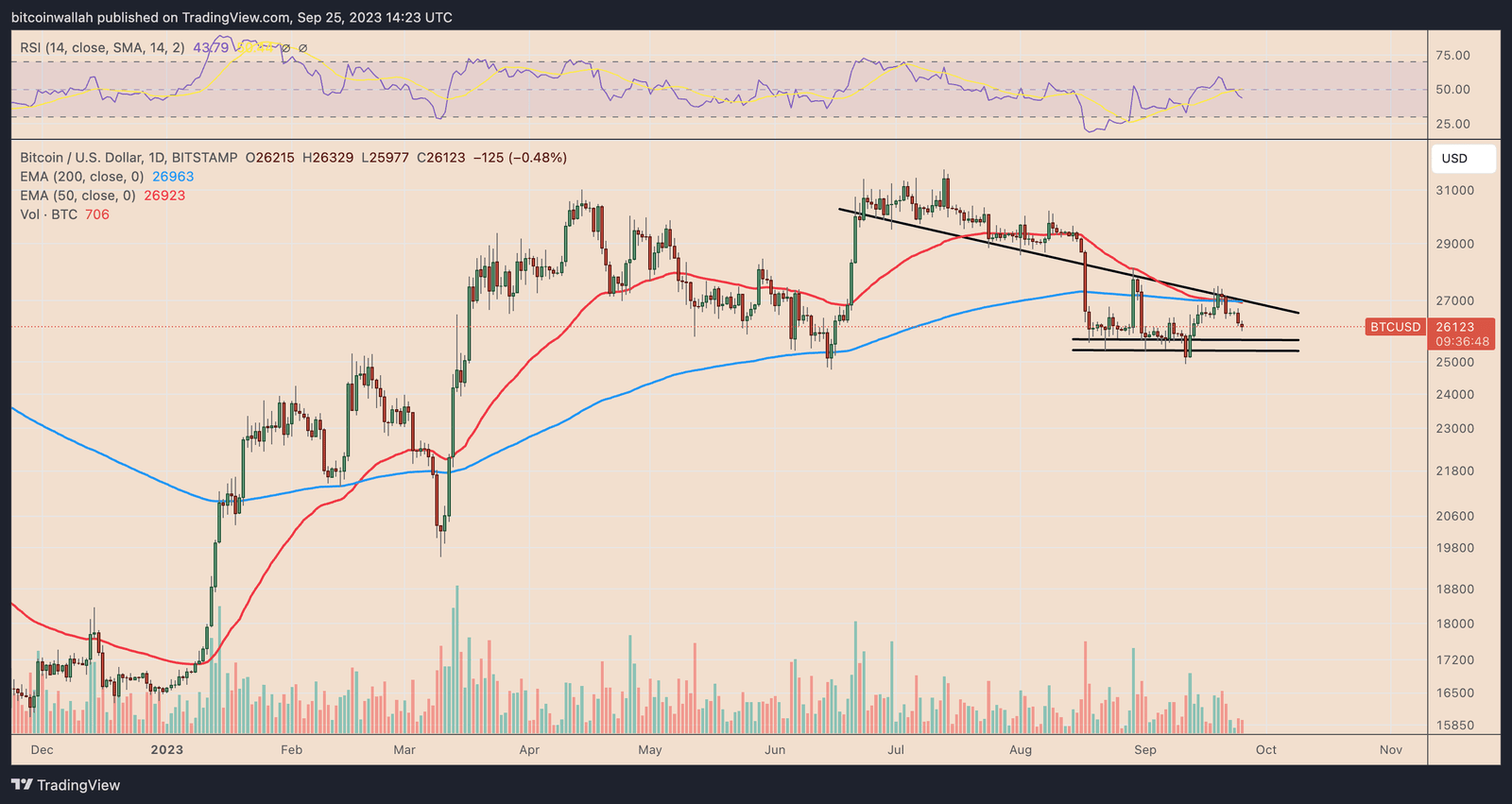 BTC price daily performance chart