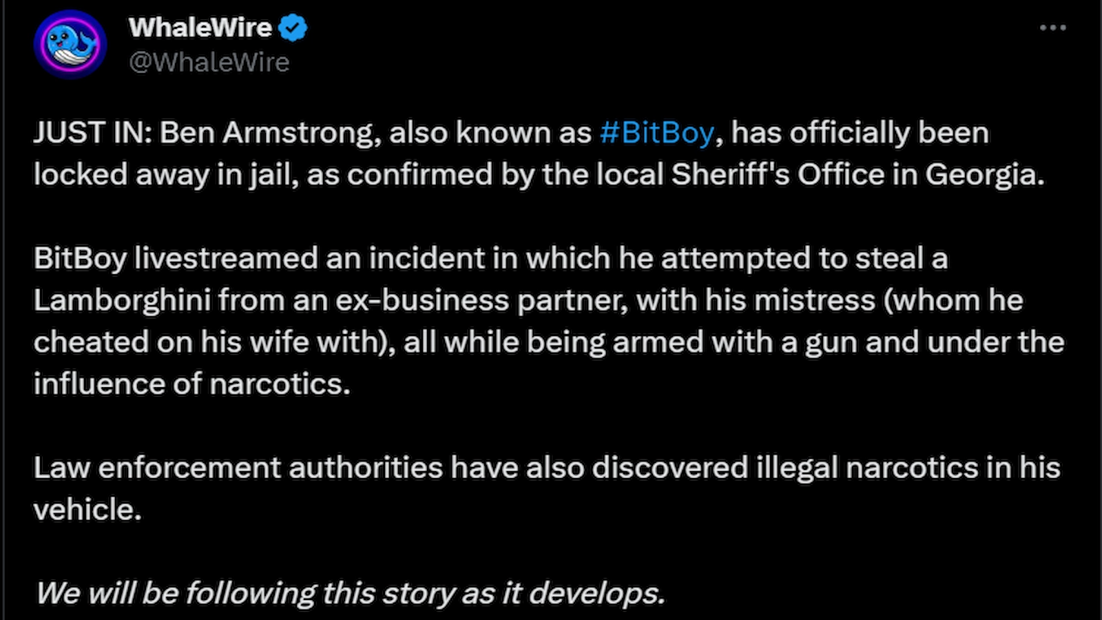 Several users shared posts that alleged Armstrong faced narcotics possession and other charges.