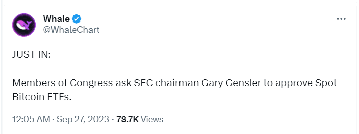 Four US Congressmen have written a letter to Securities and Exchange Commission chief Gary Gensler demanding that the SEC approve a Bitcoin (BTC) ETF