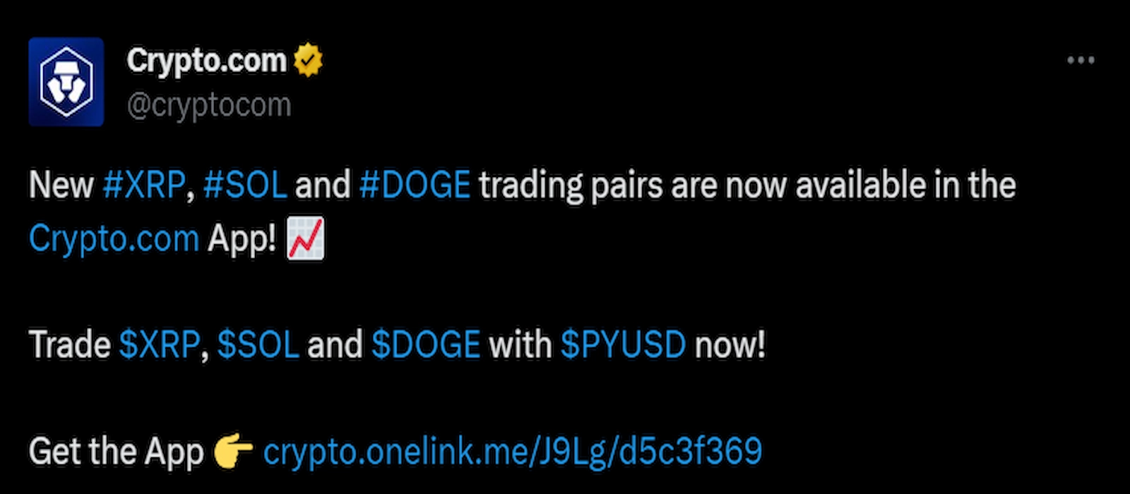 Crypto.com listed the DOGE/PYUSD trading pair