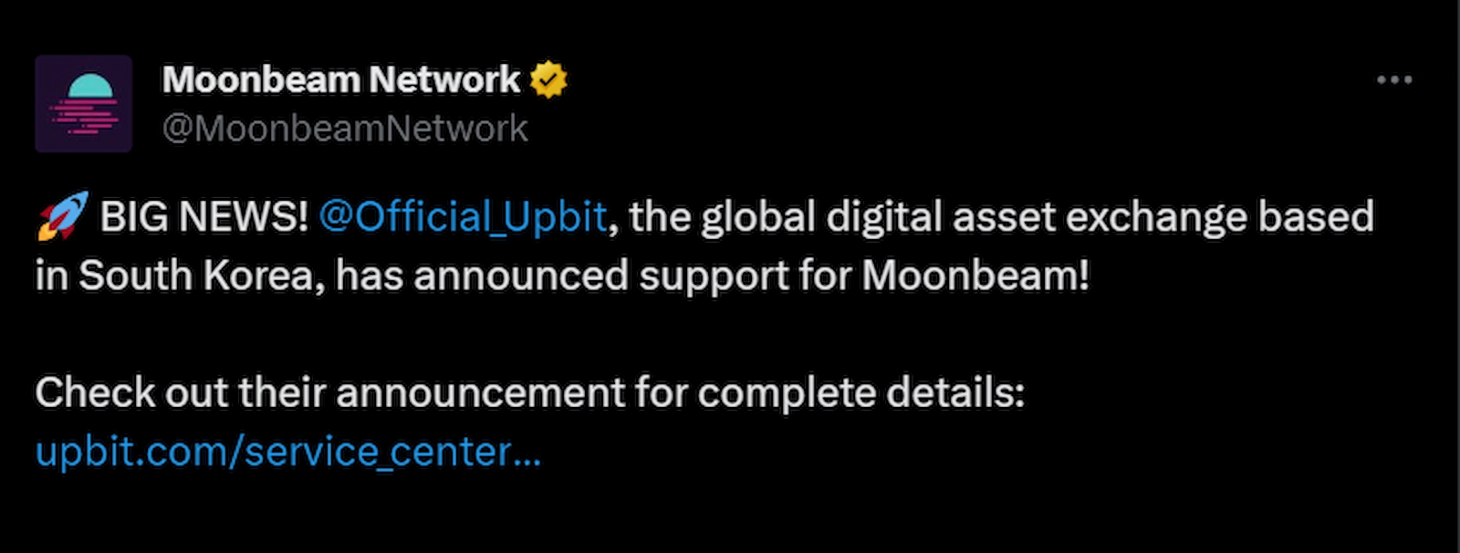Moonbeam shared news of GLMR's Upbit listing