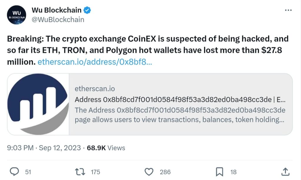 coinEx, Hack Alert! Suspicious On-chain Activity Found on CoinEx Crypto Exchange