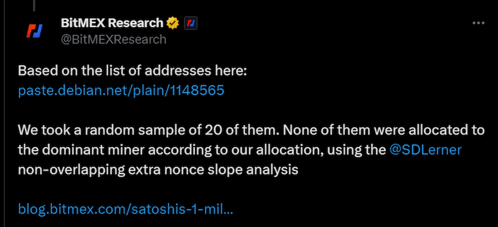 BitMEX Research also took notice of the anonymous message that claimed Wright was not Nakamoto