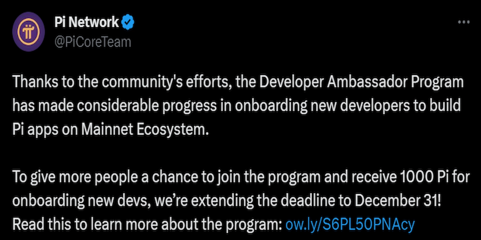 Pi Network extend the deadline for its developer ambassador program