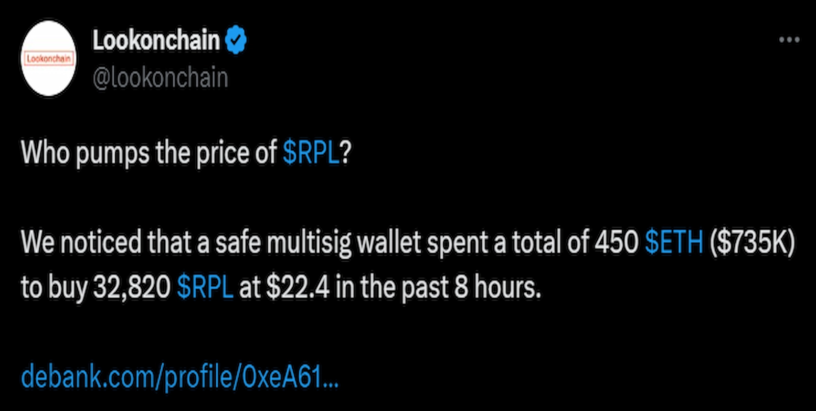 A mysterious wallet purchased 32,820 RPL tokens.