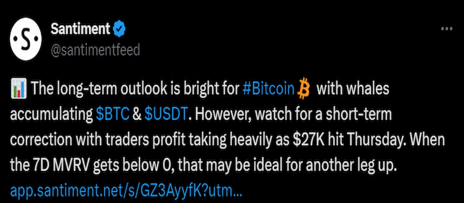 Santiment speculated a bright long-term prospect for Bitcoin price.