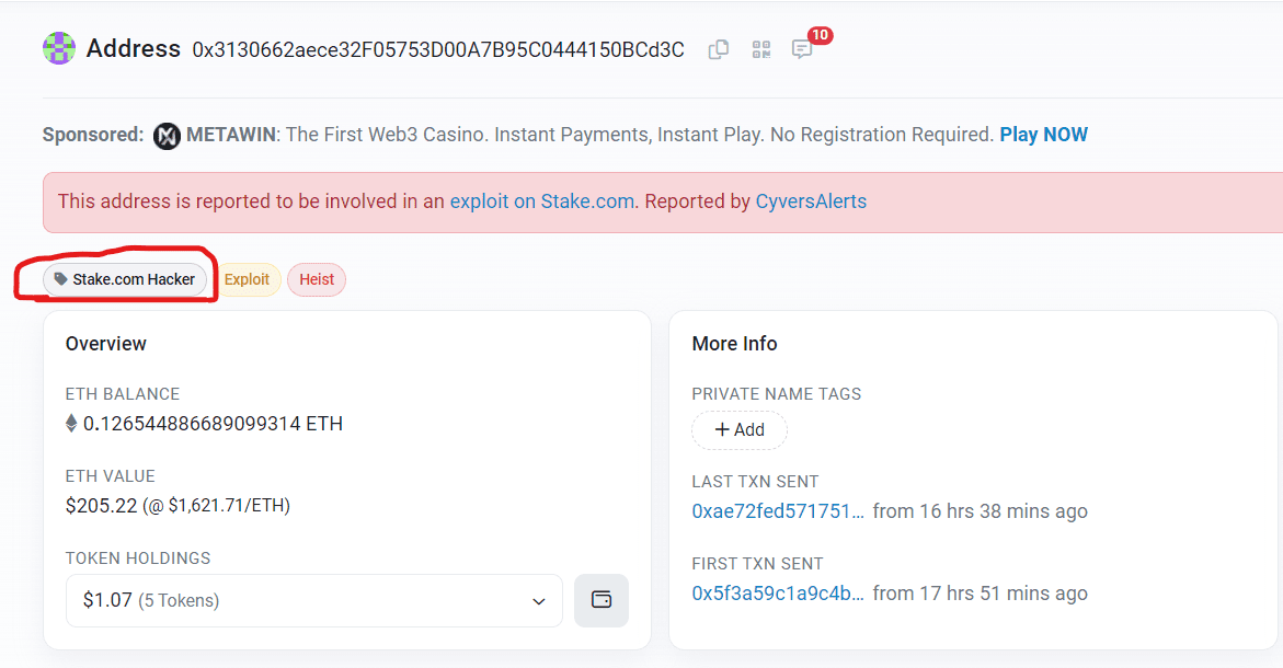 Crypto betting platform Stake has resumed all services. The online casino suffered a massive hack, losing over $41 million as per estimates.