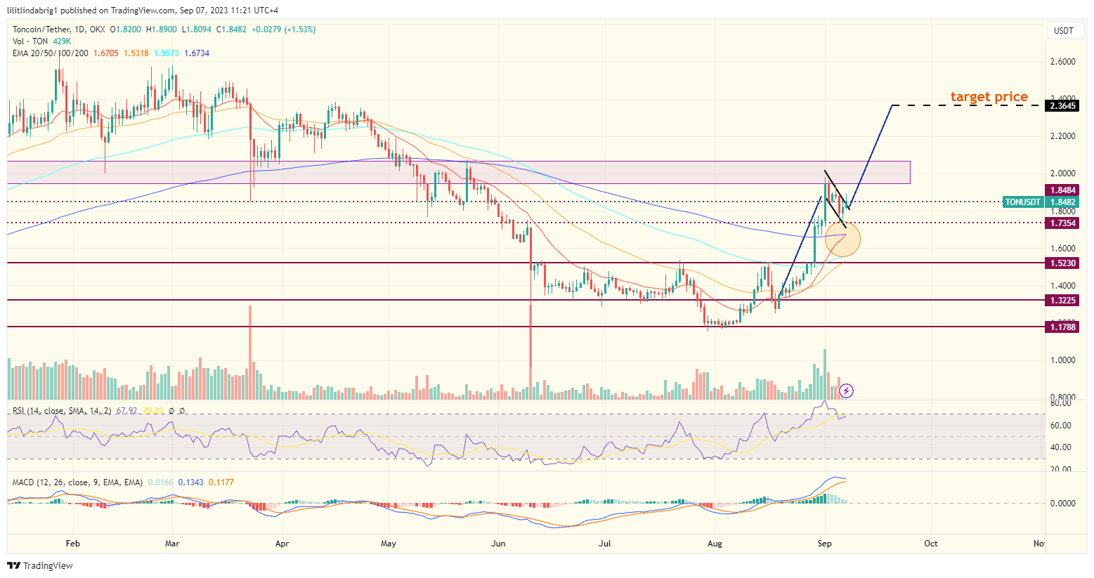Toncoin (TON) daily price action chart, featuring a confirmed bull flag. Source: TradingView.com