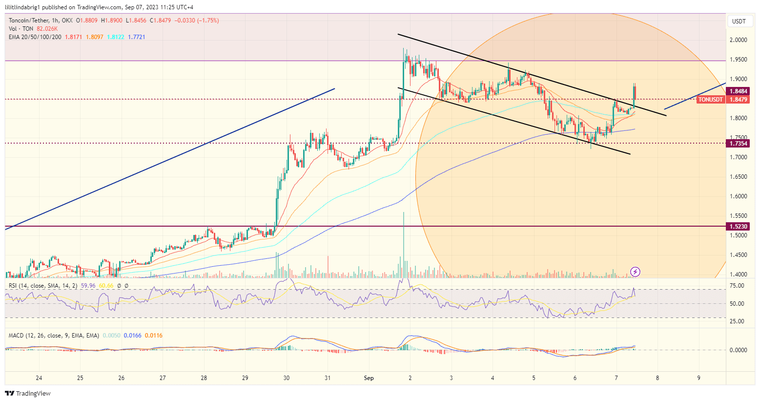 Toncoin (TON) hourly chart. Source: TradingView.com
