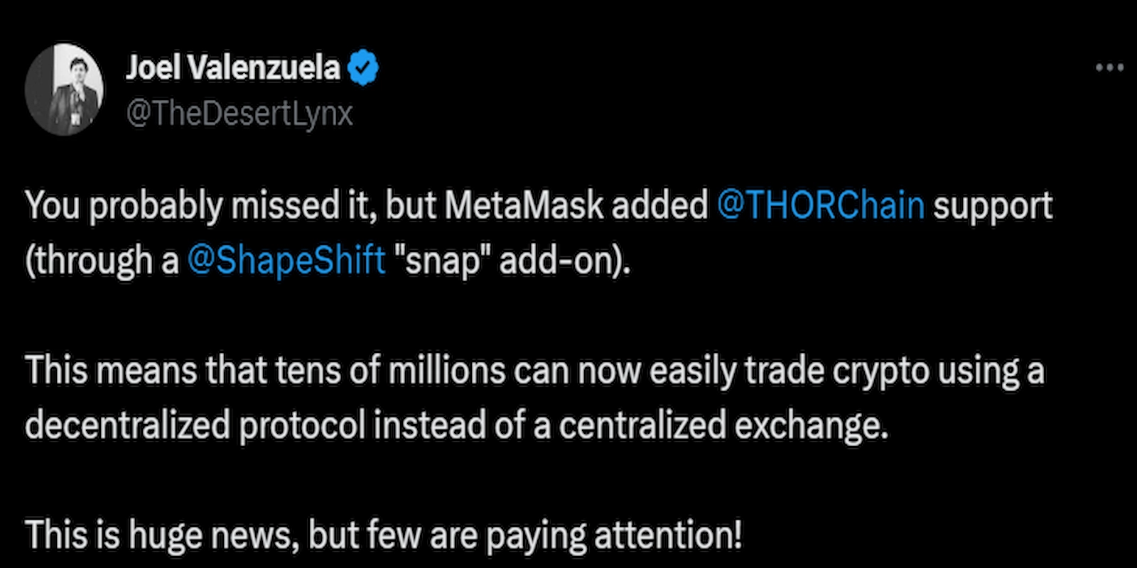 Metamask added support for THORChain through a ShapeShift add on