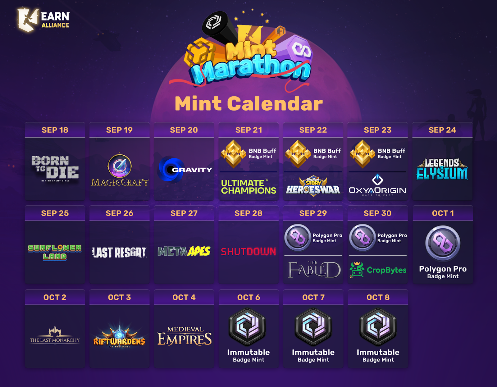 , Earn Alliance Launches the Biggest Web3 Game  Mint Marathon: Over 40,000 Free NFTs Featuring 16 Games from Binance, Polygon, and Immutable