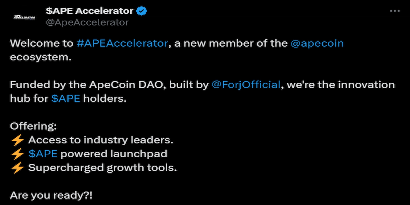 ApeCoin introduced the Ape Accelerator to its ecosystem.