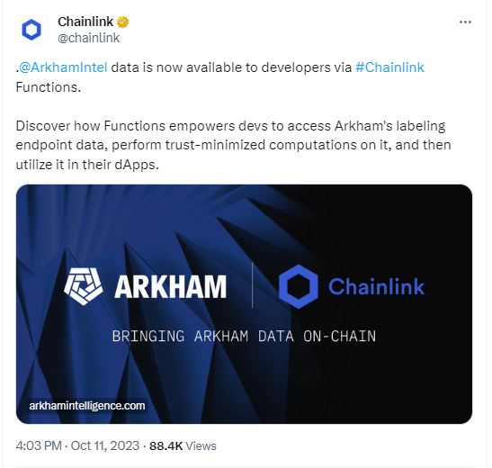 Arkham Intelligence pairs up with Chainlink. 