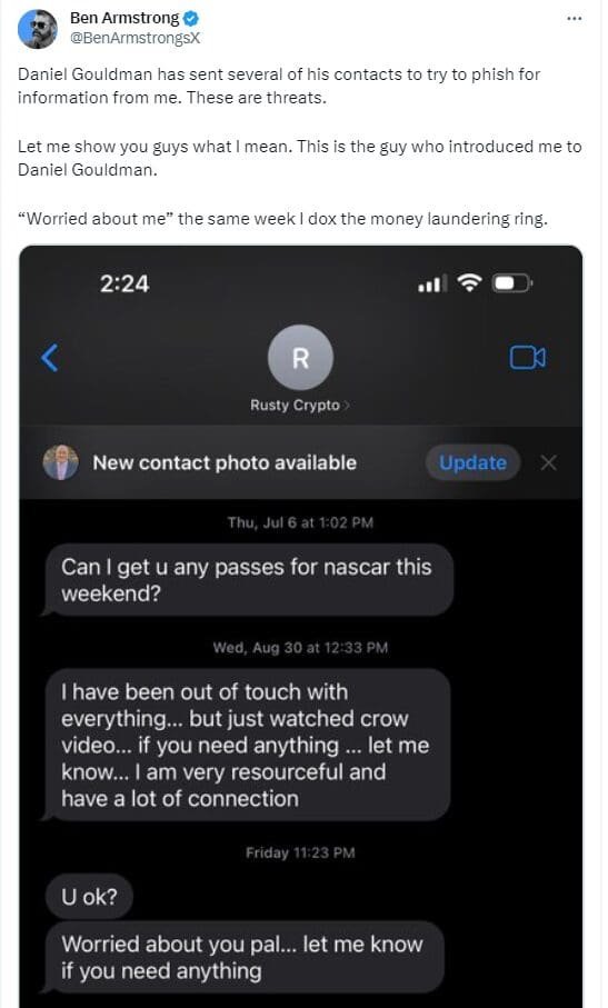 Popular crypto analyst, Ben Armstrong, who founded BitBoy Crypto, fears for his life. He believes Brian Evans & Daniel Gouldman will kill him