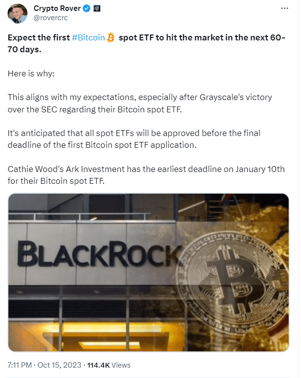 The Securities and Exchange Commission (SEC) may soon approve the first spot Bitcoin ETF.