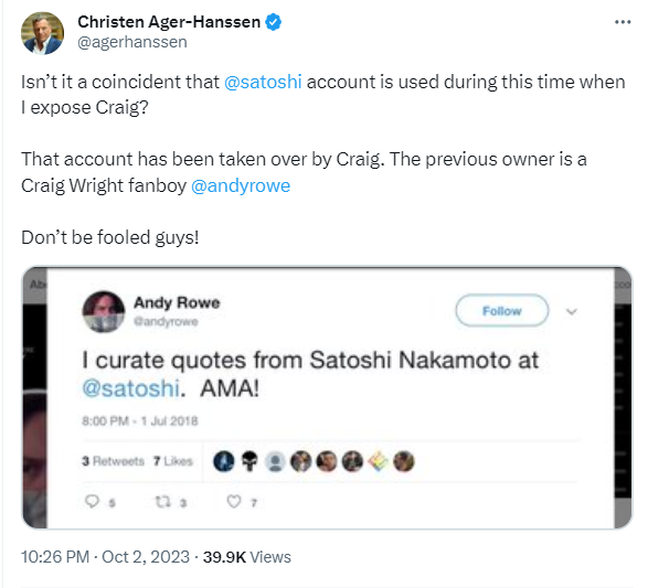 Satoshi Nakamoto has posted for the first time since 2018 on X. Former nChain CEO Christen Ager-HanssenChristen Ager-Hanssen believes Craig Wright manages the account. Does Elon Musk know who is behind the account?