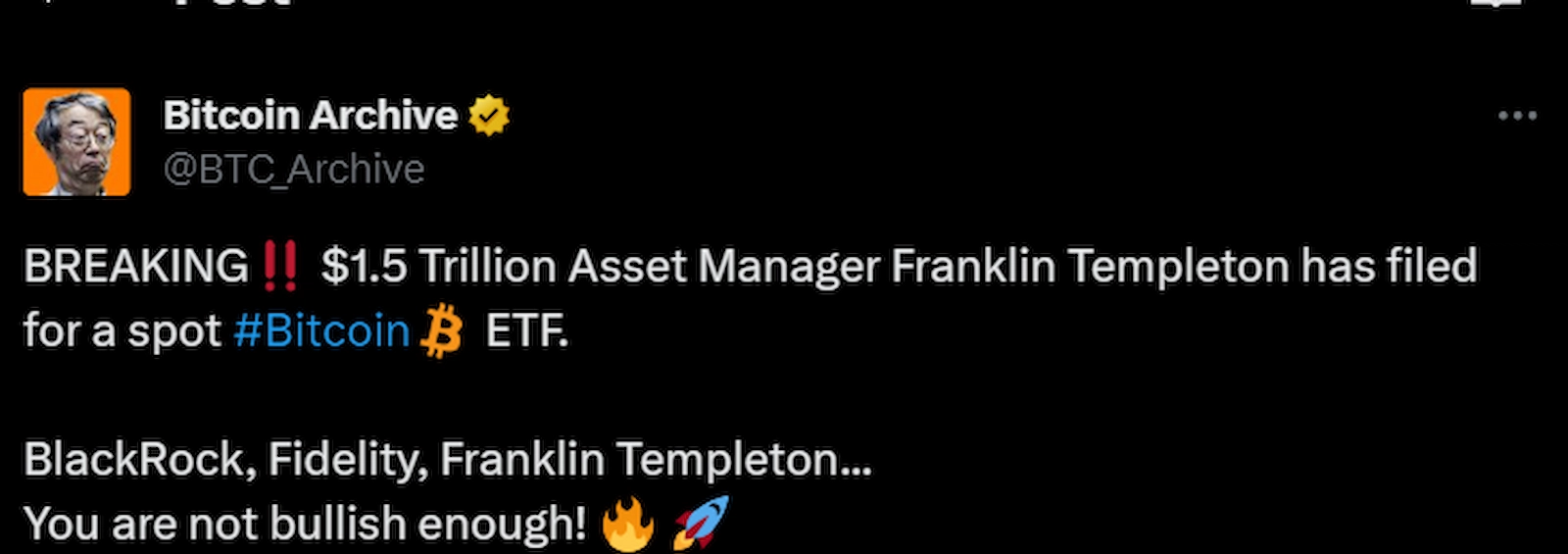 Franklin Templeton filed for a spot BTC ETF.