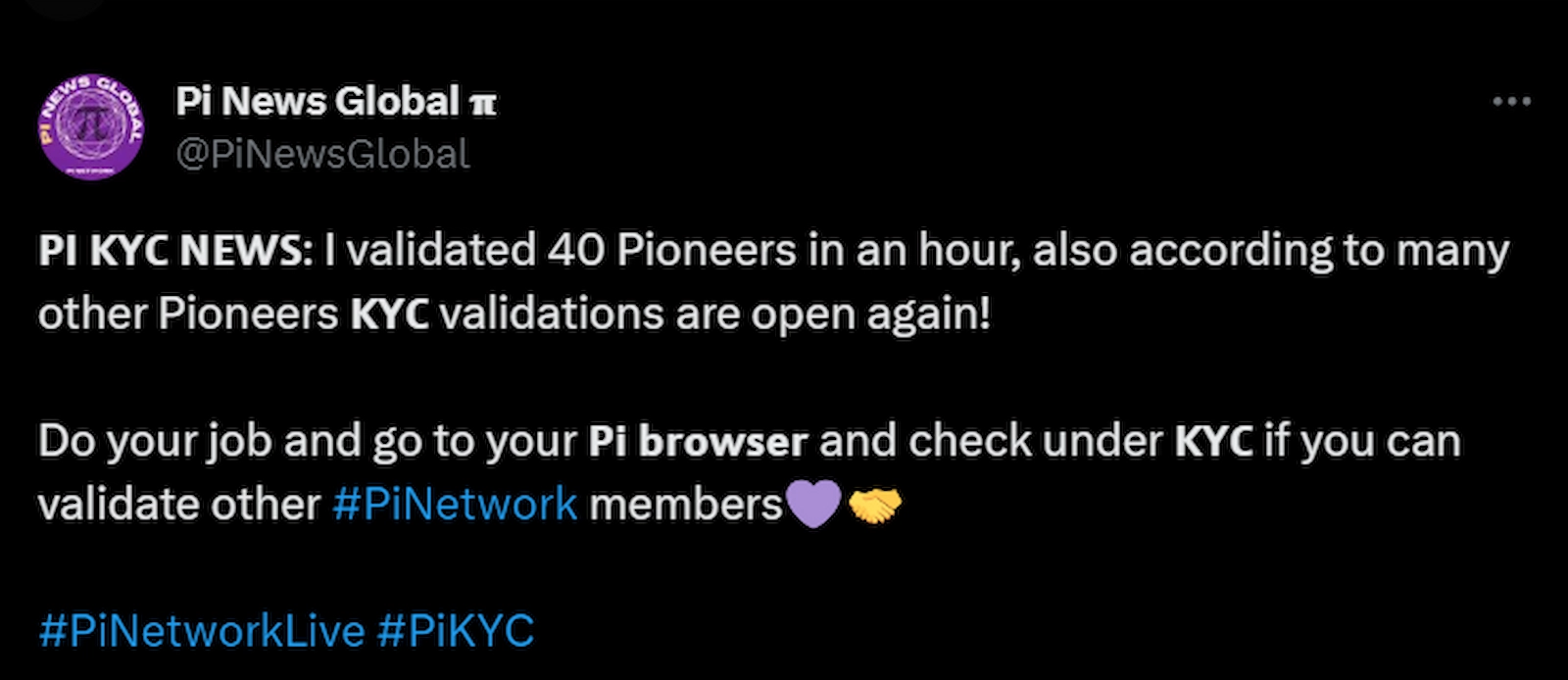 Pi Network validators claimed KYC validations are going at a steady pace.