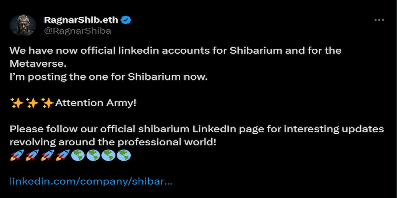 SHIB fan shared news of Shibarium having a LinkedIn account.