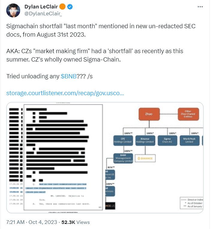BNB token is ‘Hotel California’ Coin For Binance Chief Changpeng Zhao (CZ): Is his Liquidity Provider Sigma-Chain crashing?
