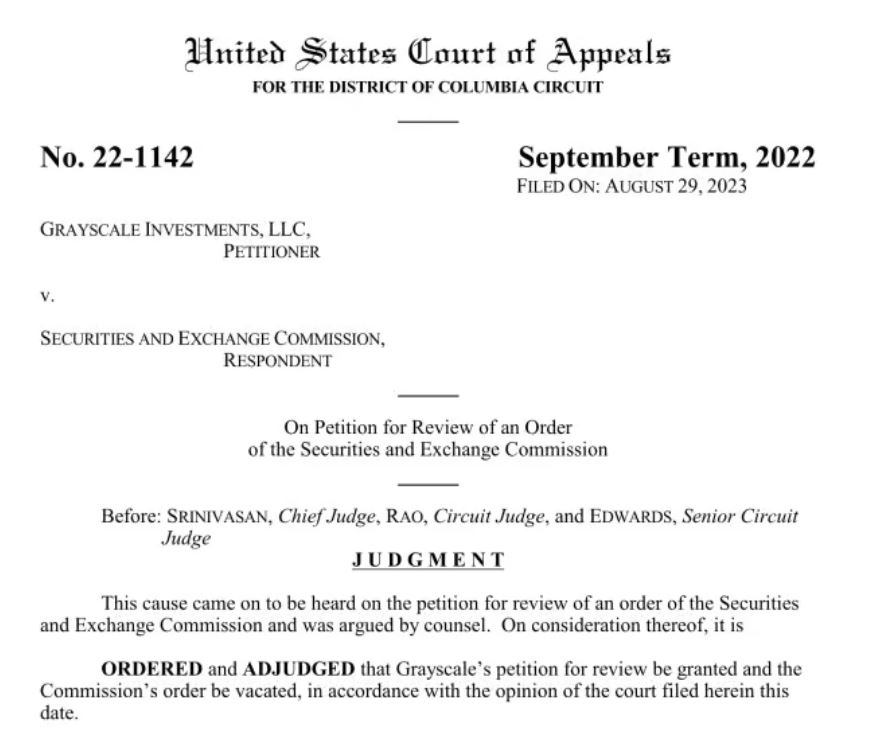 Court ruling in favor of Grayscale. 
