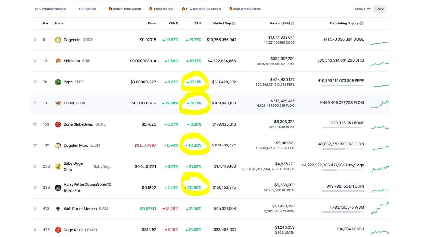 Memecoin craze. Source: CoinMarketCap.com