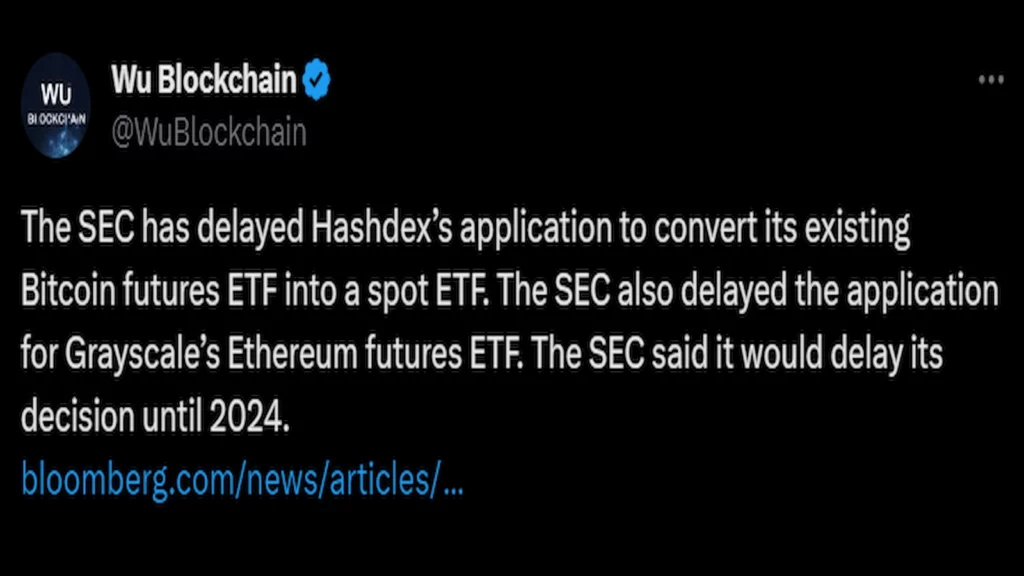 Crypto market down SEC ETF Rejection.