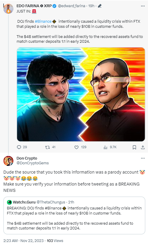 US Department of Justice does bot believe Binance caused liquidity crisis at FTX. 