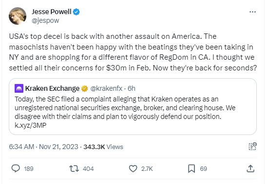 Jesse Powell SEC response on X.com 