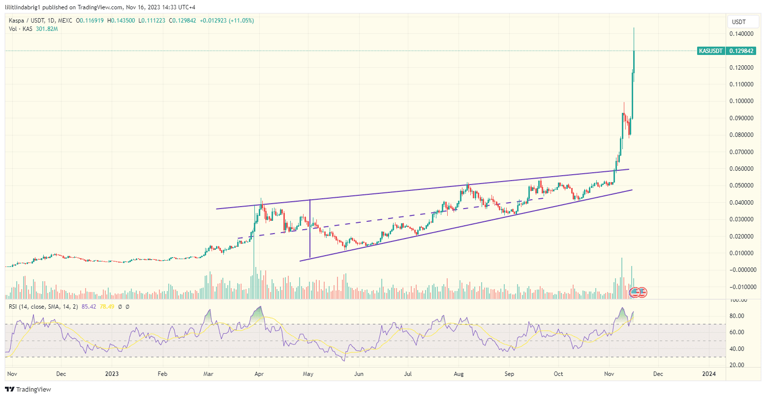 Kaspa price on Nov 16. Source: TradingView.com 