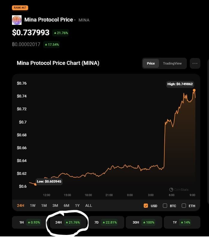 MINA price on Nov. 9. Source: CoinStats