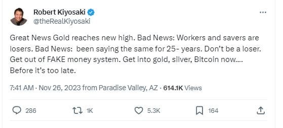 Rober Kiyosaki says you should buy bitcoin before its too late.