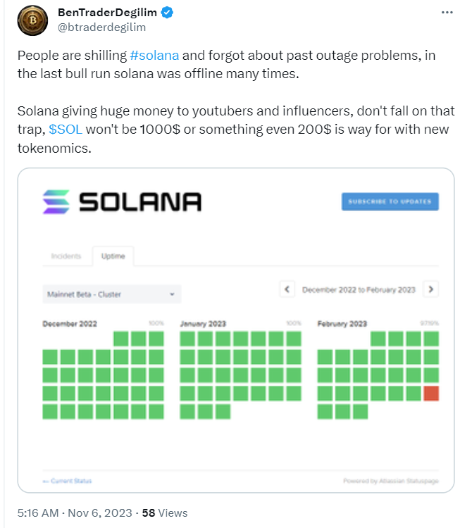 Traders have not forgotten the notorious Solana outages.