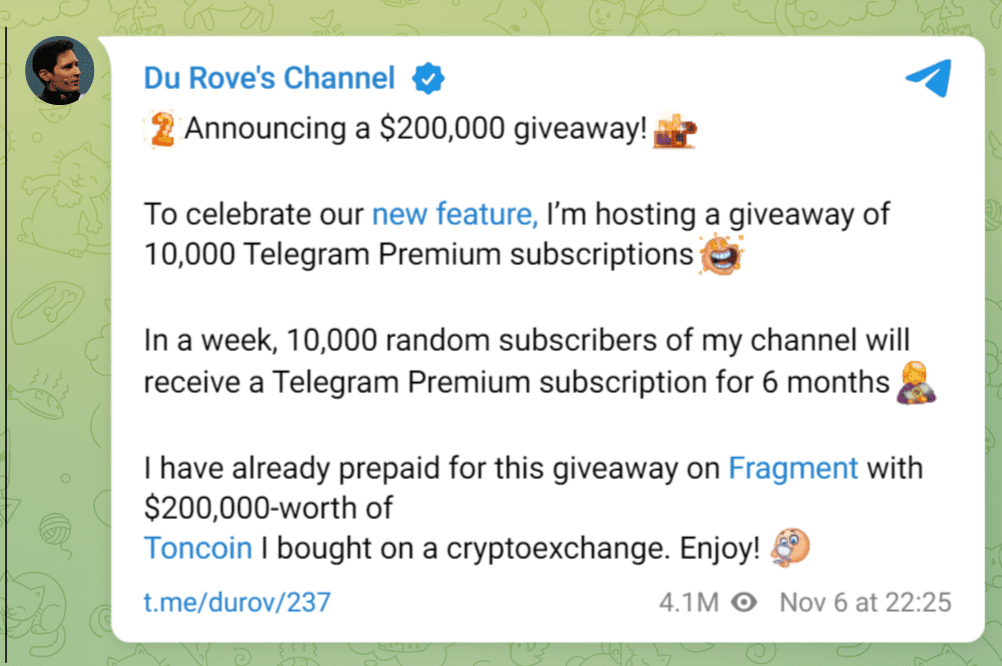 Toncoin (TON) price has rallied nearly 40% in the past month. Today's 10% rally follows renewed endorsement from Telegram's CEO Du Rove