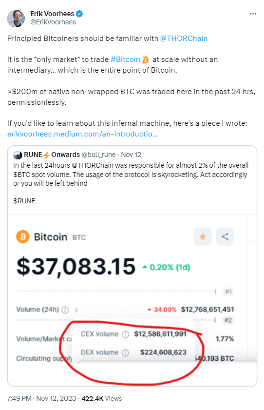 Use THORChain price for Bitcoin trade