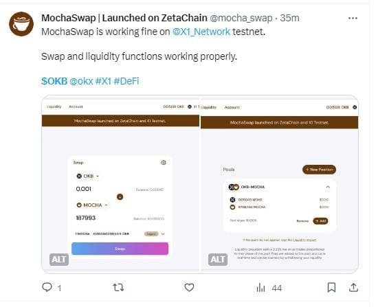 Mocha Swap is "working fine" on the OKX testnet. Source: TradingView.com 