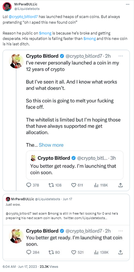 Crypto Bitlord has been launched scam coins before.