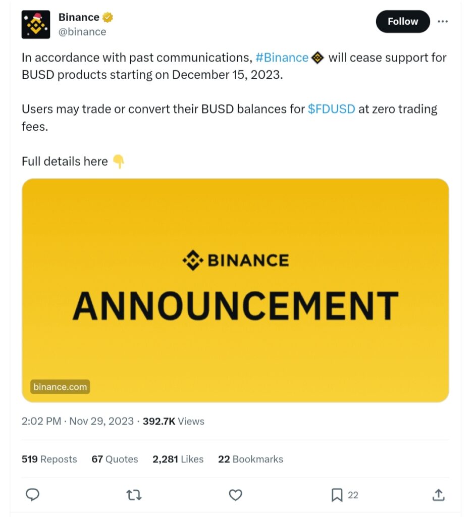 Binance ceased BUSD, It&#8217;s Official! Binance Ceased BUSD; The Stablecoin is No More