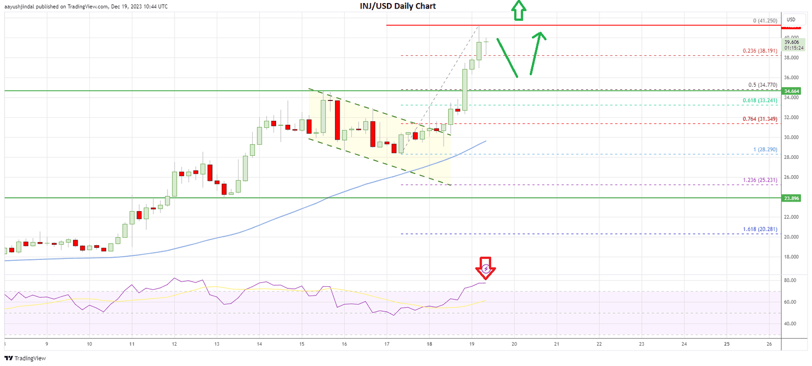 Injective’s token price daily chart | Source: INJ/USD on TradingView.com