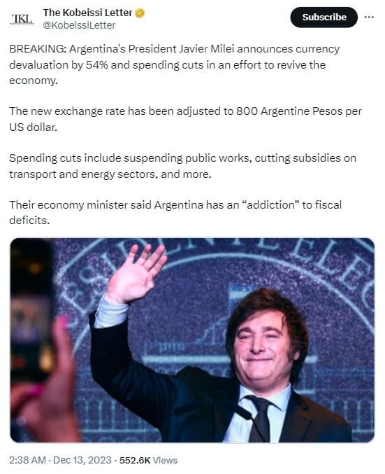Argentina's President Javier Milei, is taking aggressive economic measures, including devaluation of the peso, to combat inflation